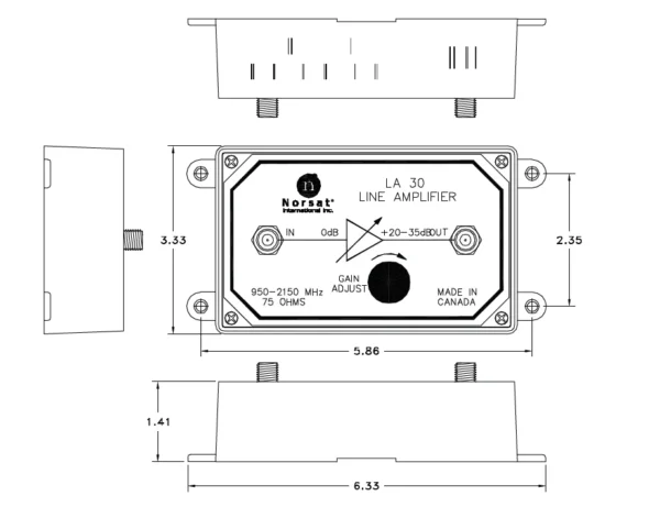 L-Band Line Amplifier 75 Ohm F-type Connectors, 950 - 2150 MHz, 20 - 35 dB - Image 3